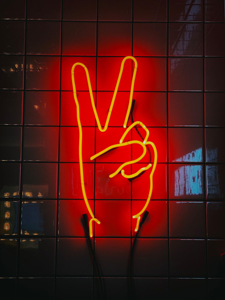 peace sign neon signage